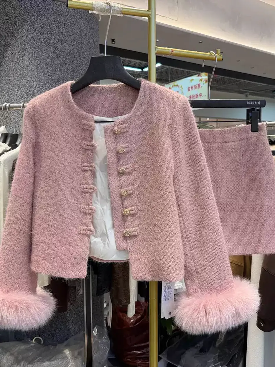 Women's single-breasted plush two-piece set — Style 1916