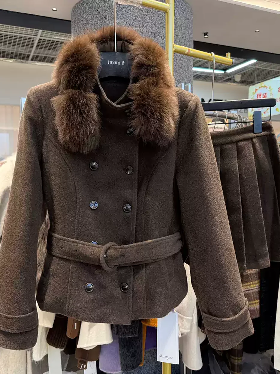 Women's black double-breasted down jacket — Style 3699
