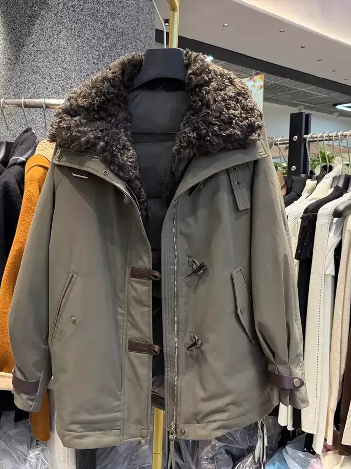 Women's grey lapel down jacket — Style 16700