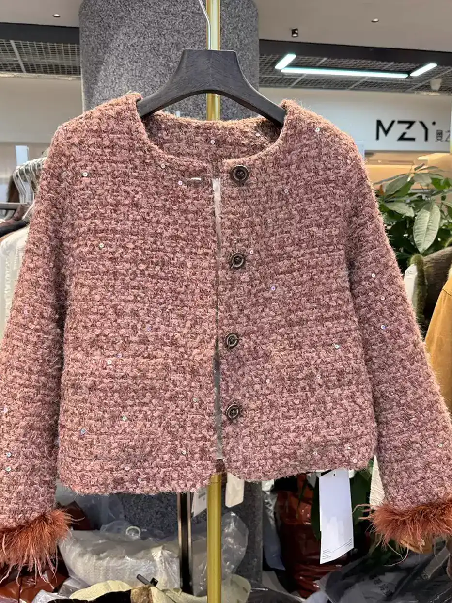 Women's sequinned single-breasted down jacket · 98059