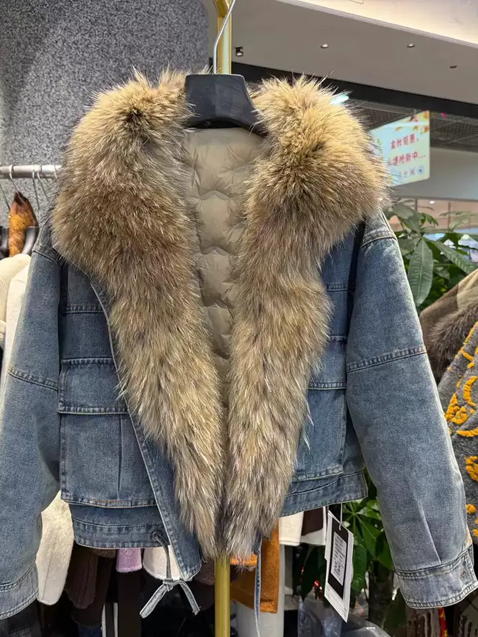 Women's fur-collar denim down jacket · 98059