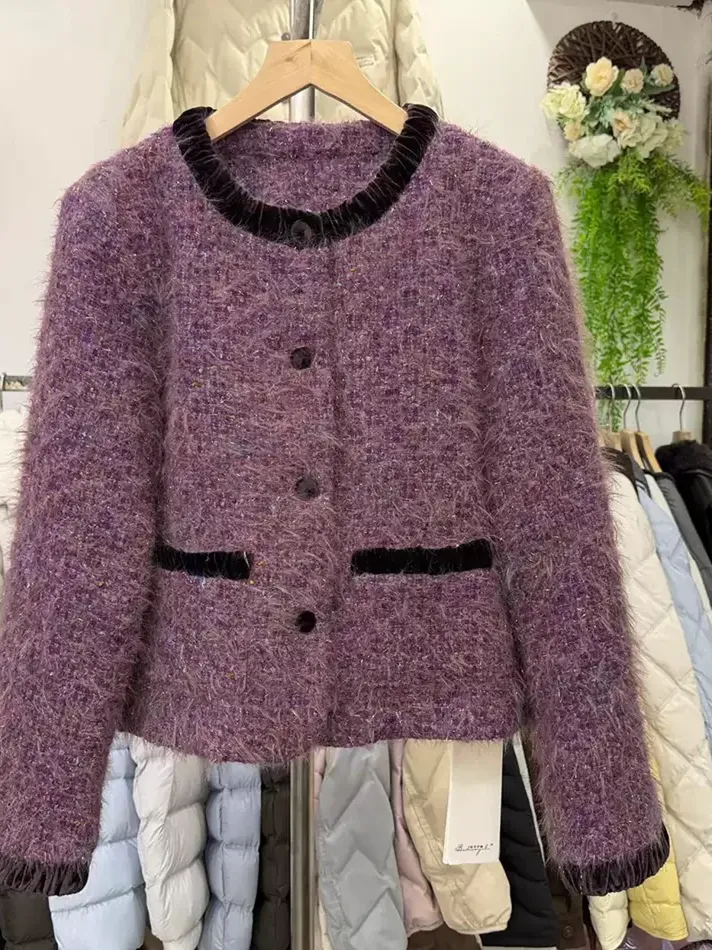 Women's colour-block wool cropped down jacket — Style 1907