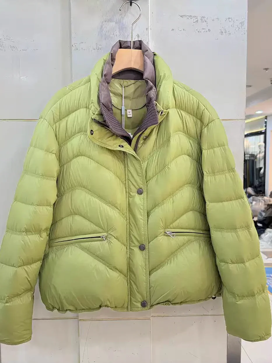 Women's snap-front duck-down champagne down jacket — Style 2026Y016