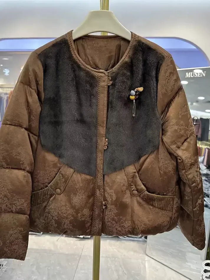Women's grey panelled down jacket — Style 2026Y042
