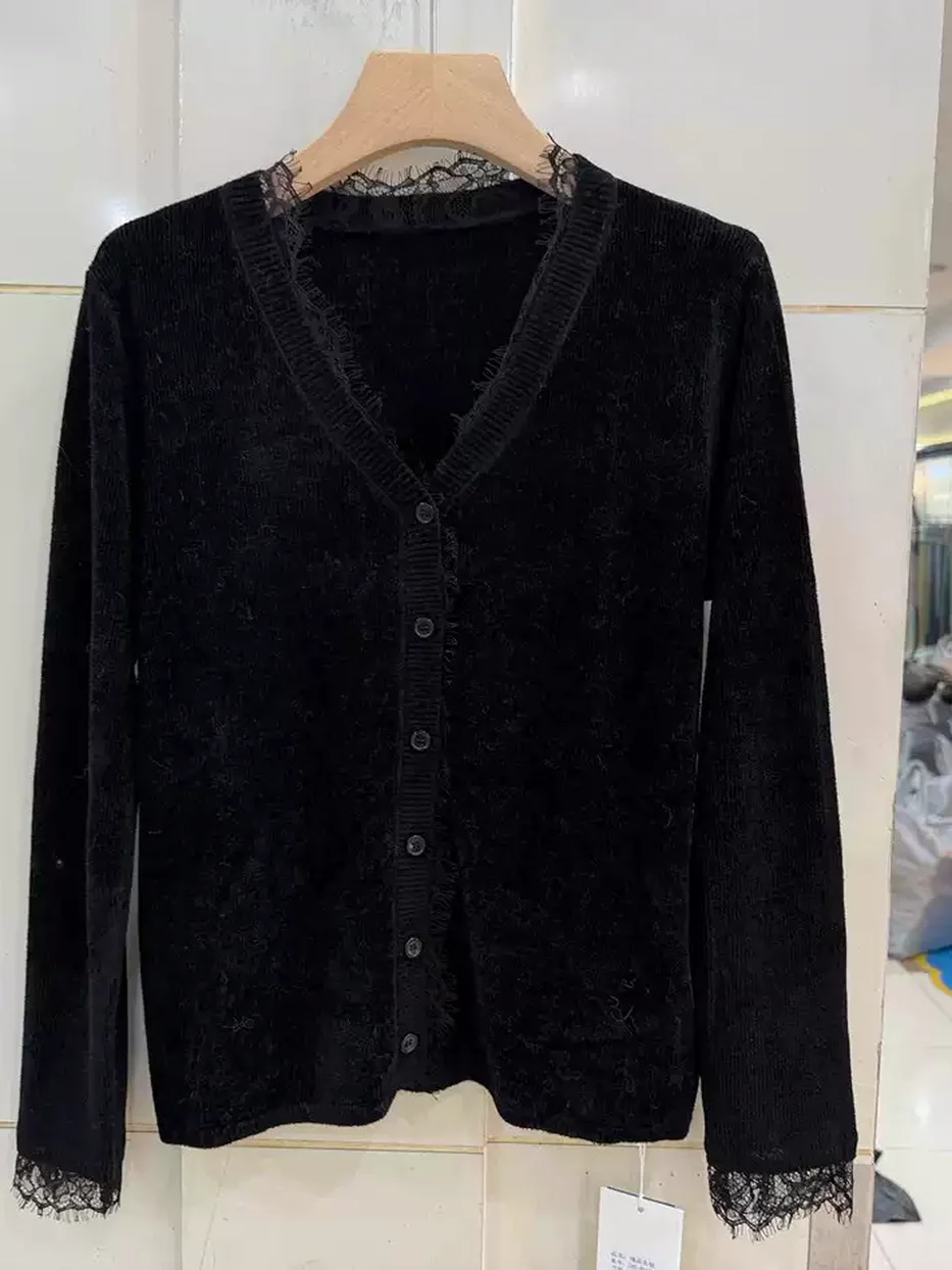 Women's crochet V-neck down jacket · 98059