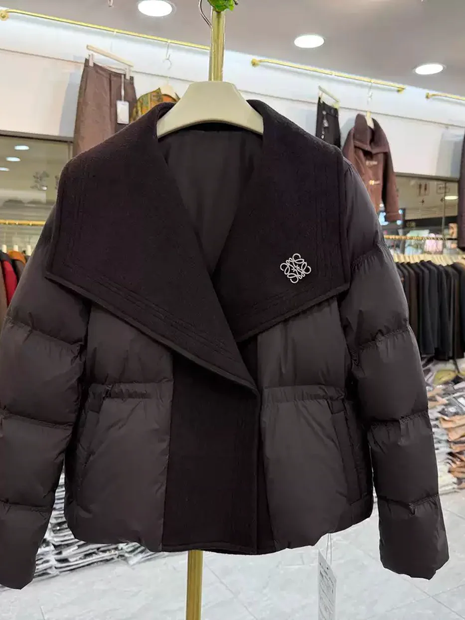 Women's cinched-waist drawstring panelled down jacket · 98059
