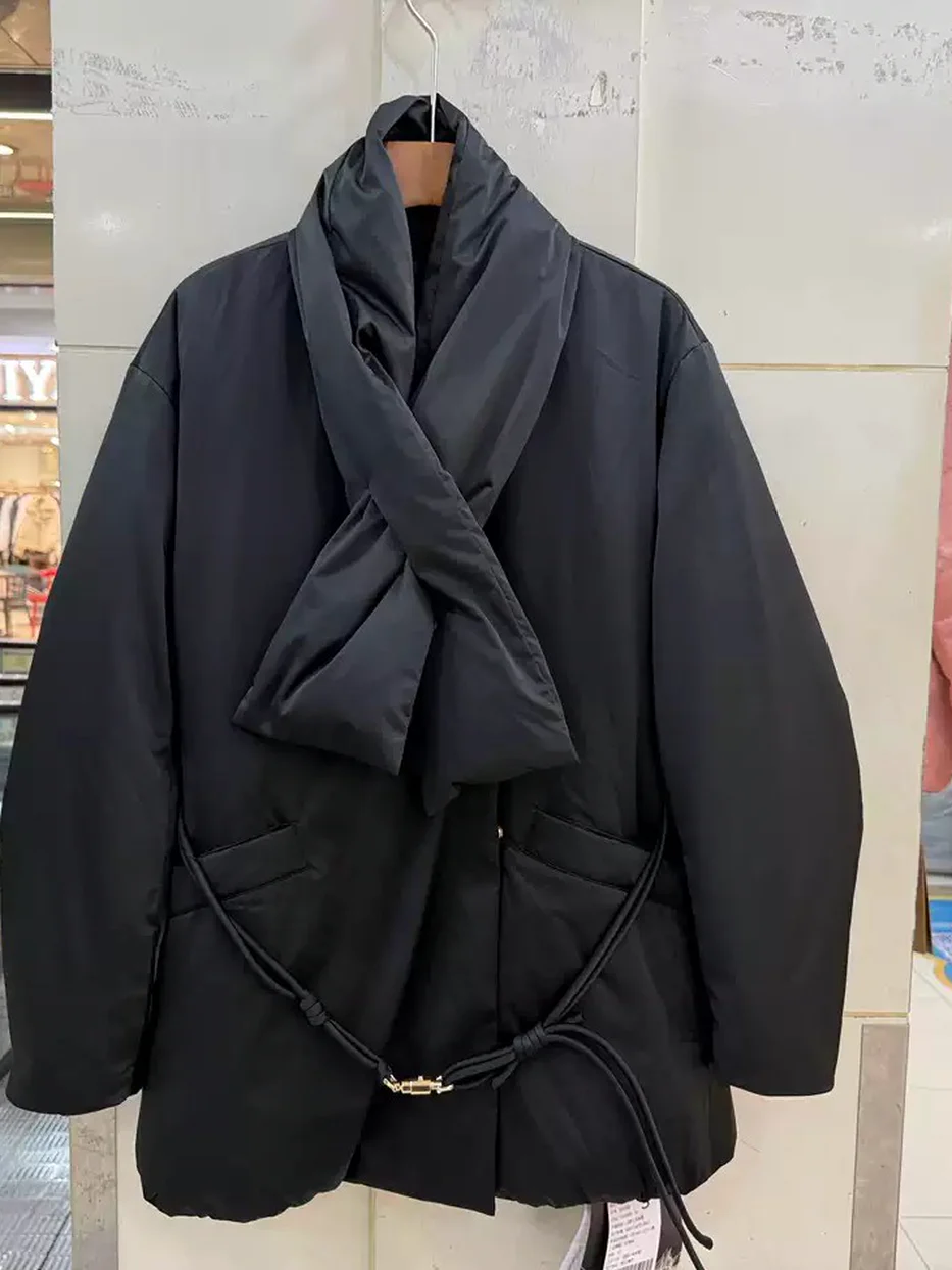 Women's tie-waist V-neck down jacket — Style 260098