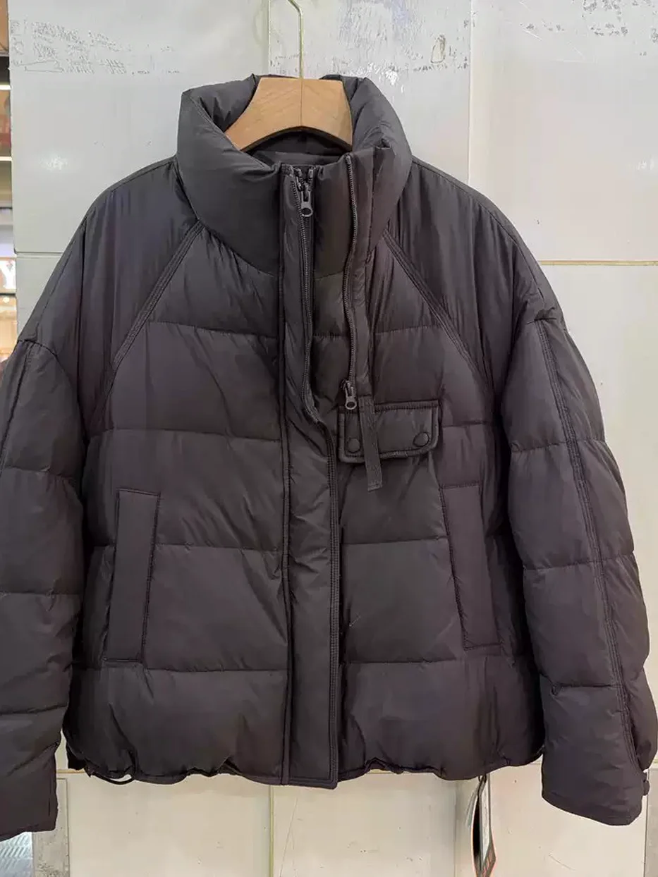 Women's zip stand-collar charcoal down jacket — Style 26063