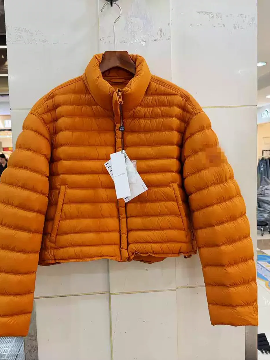 Women's channel-quilted zip stand-collar red down jacket · 98059