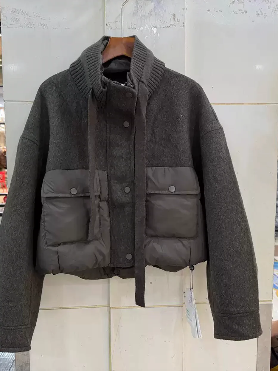 Women's panelled stand-collar knit down jacket — Style 26130B