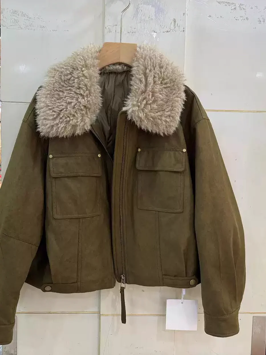 Women's lapel lamb-wool parka · 98059