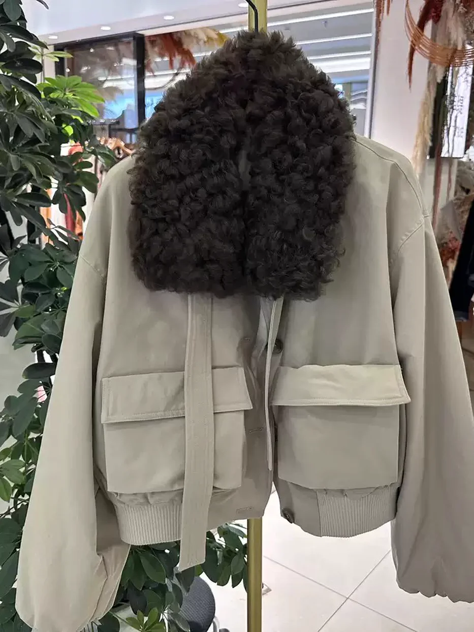 Women's button-front patch-pocket down jacket · 98059