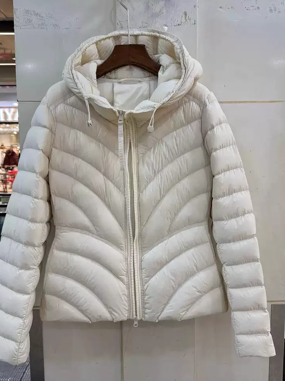 Women's double-zip hooded white-duck-down down jacket · 98059