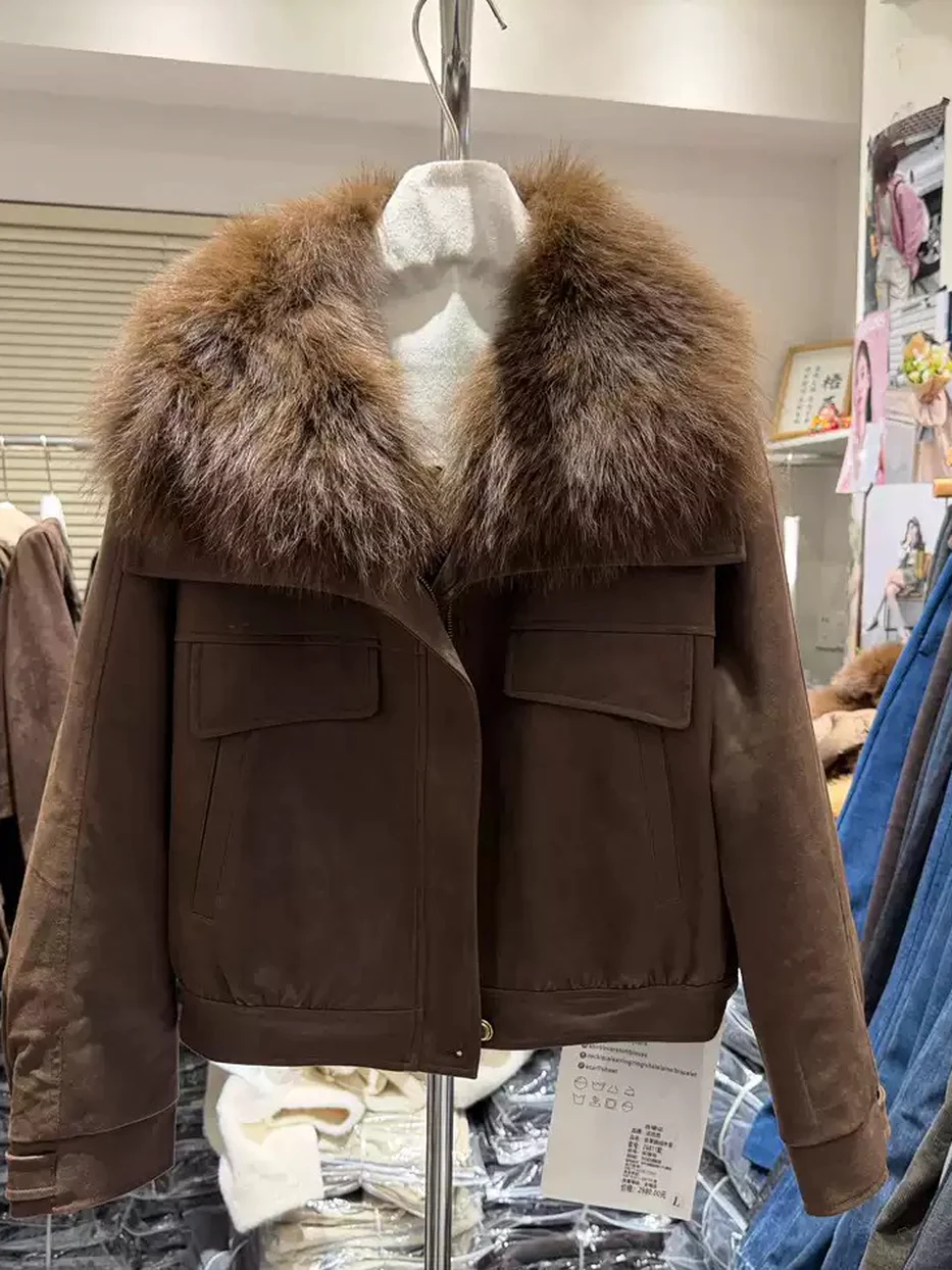 Women's fox-fur-collar white-goose-down black down jacket · 98059