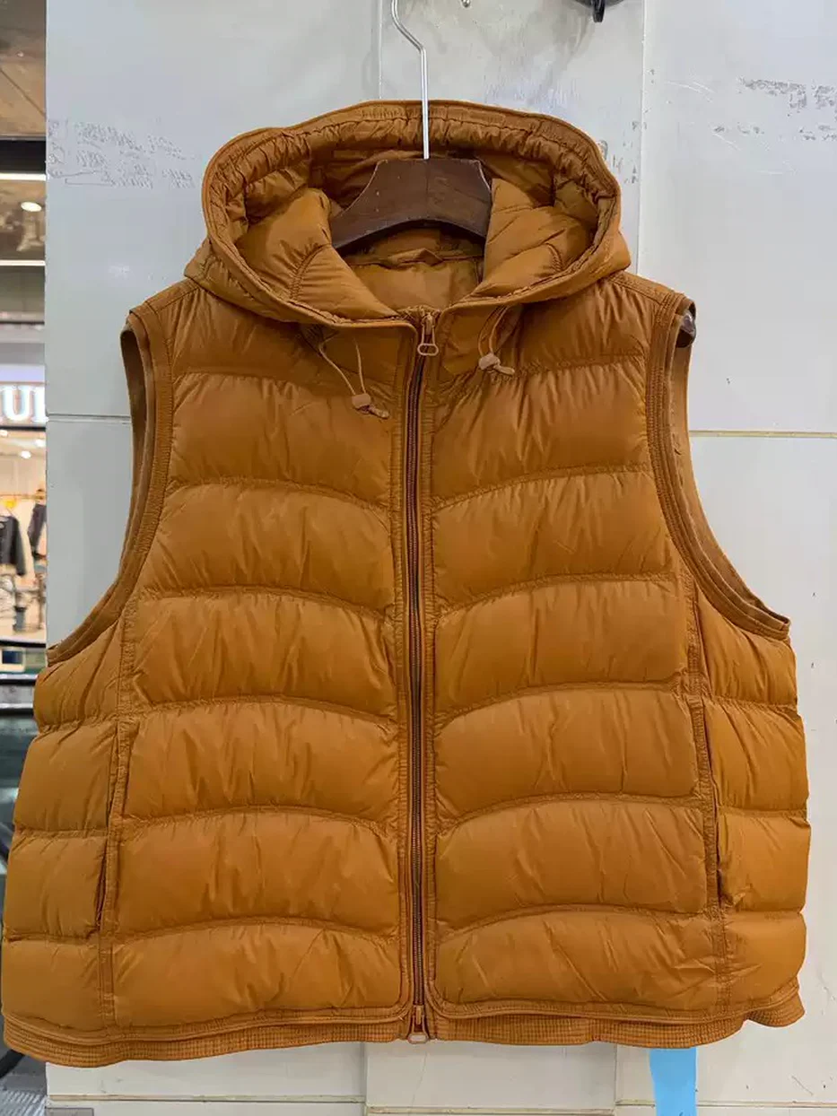 Women's double-zip hooded brown down vest · 98059