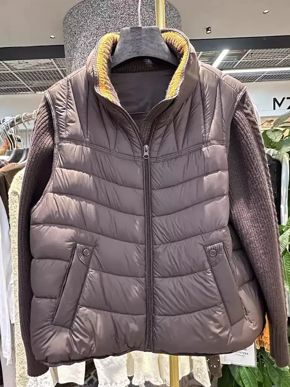 Women's knit-sleeve mock-layer down jacket · 98059