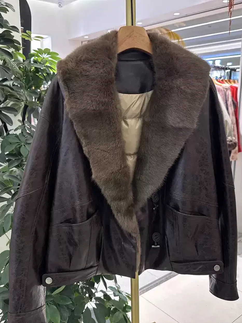 Women's large-lapel fur down jacket · 98059