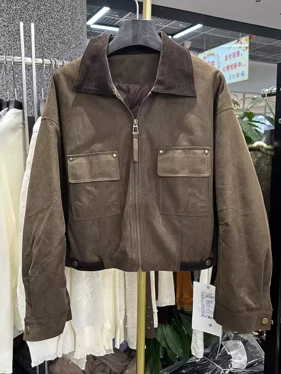 Women's colour-block patch-pocket down jacket · 98059
