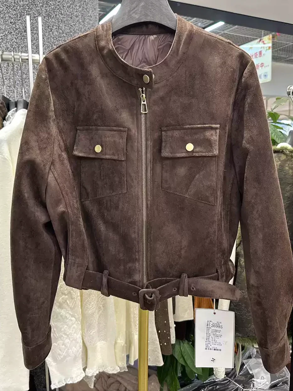 Women's hem-tie patch-pocket down jacket · 98059