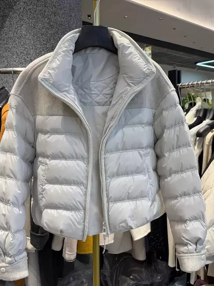 Women's grey zip stand-collar down jacket — Style 269917