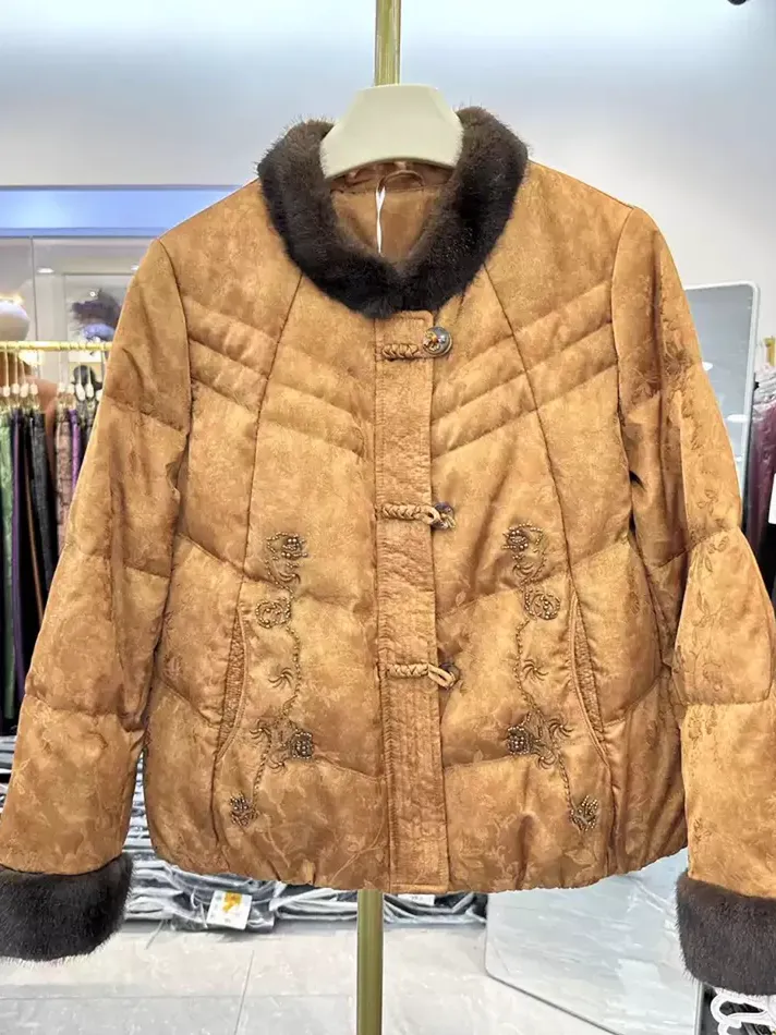Women's camel beaded down jacket — Style 26B-F06