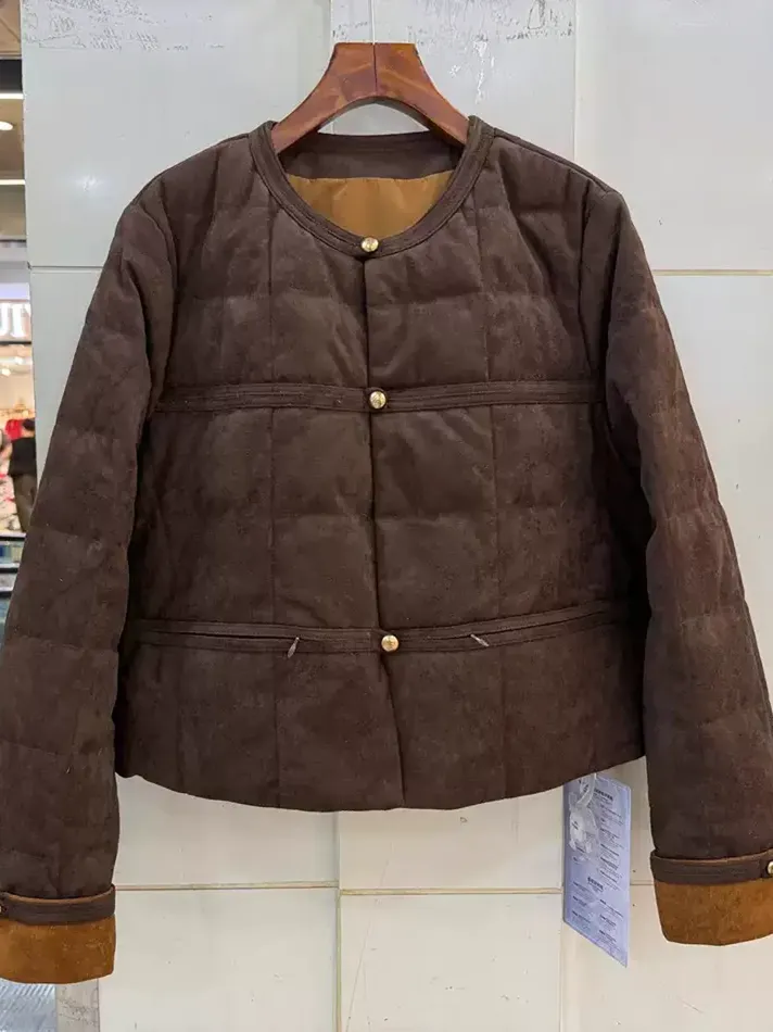 Women's crew-neck suede casual down jacket — Style 273079
