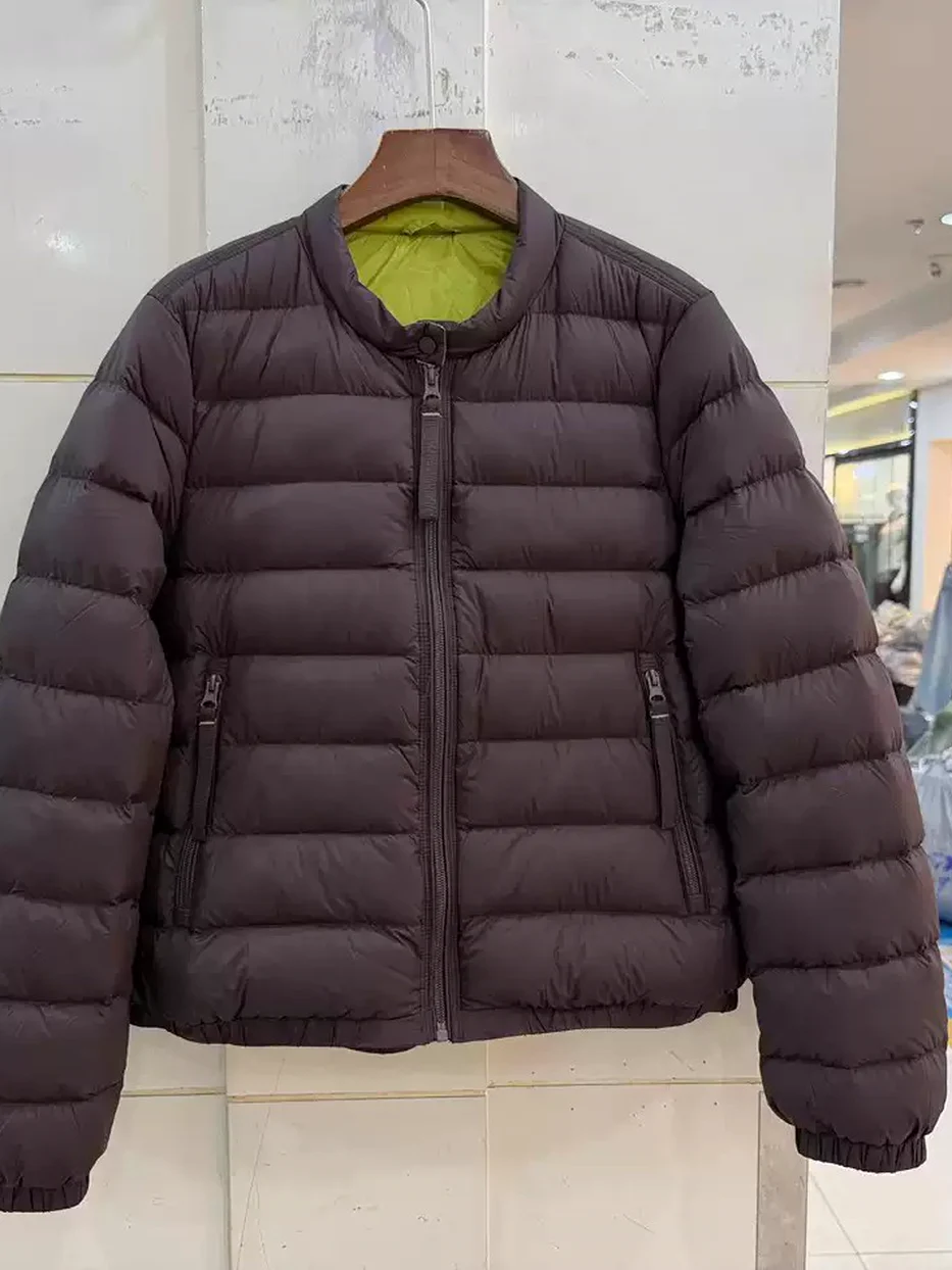 Women's channel-quilted zip stand-collar puffer down jacket · 98059