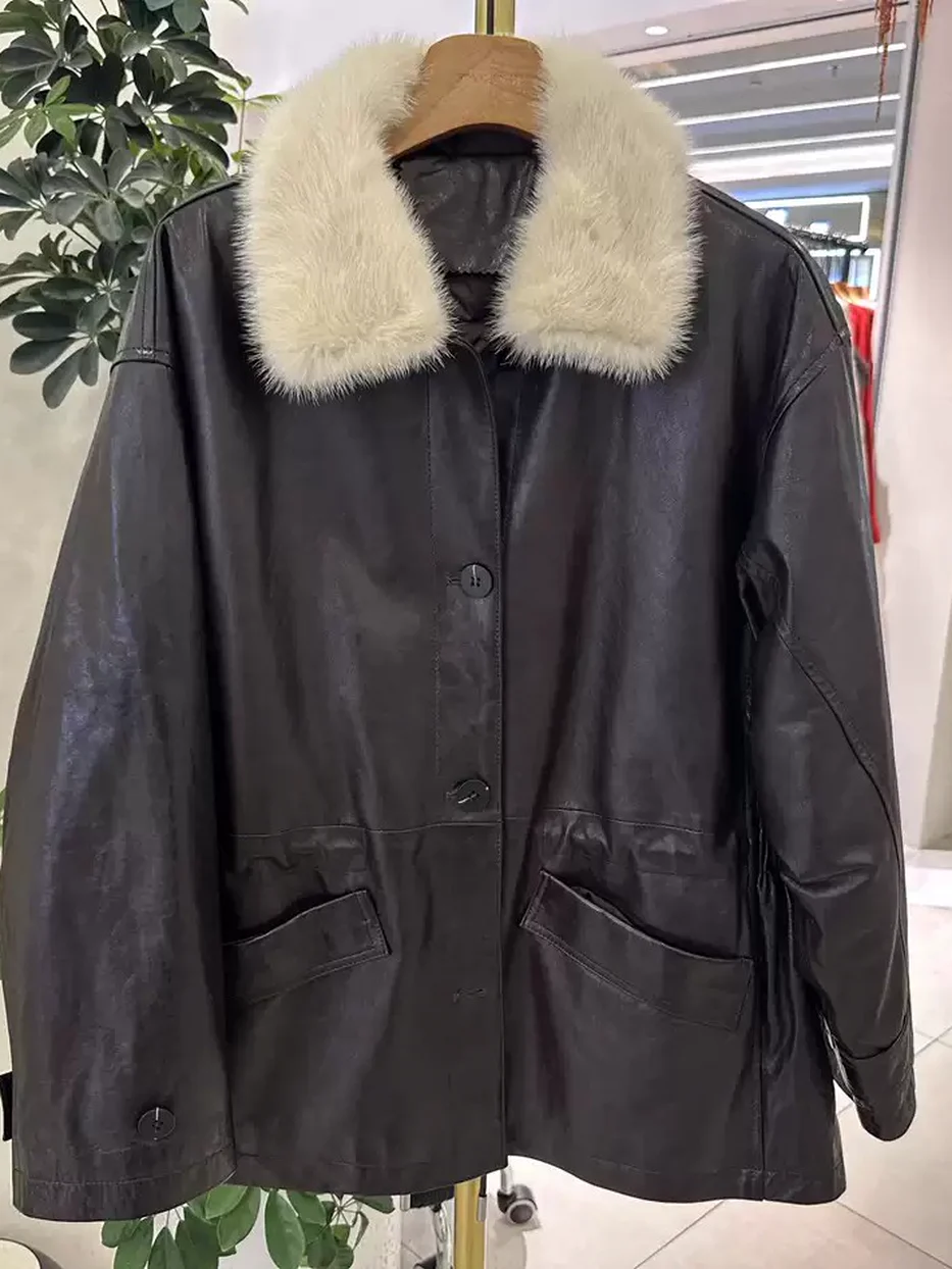 Women's single-breasted mink-collar down jacket — Style 66211