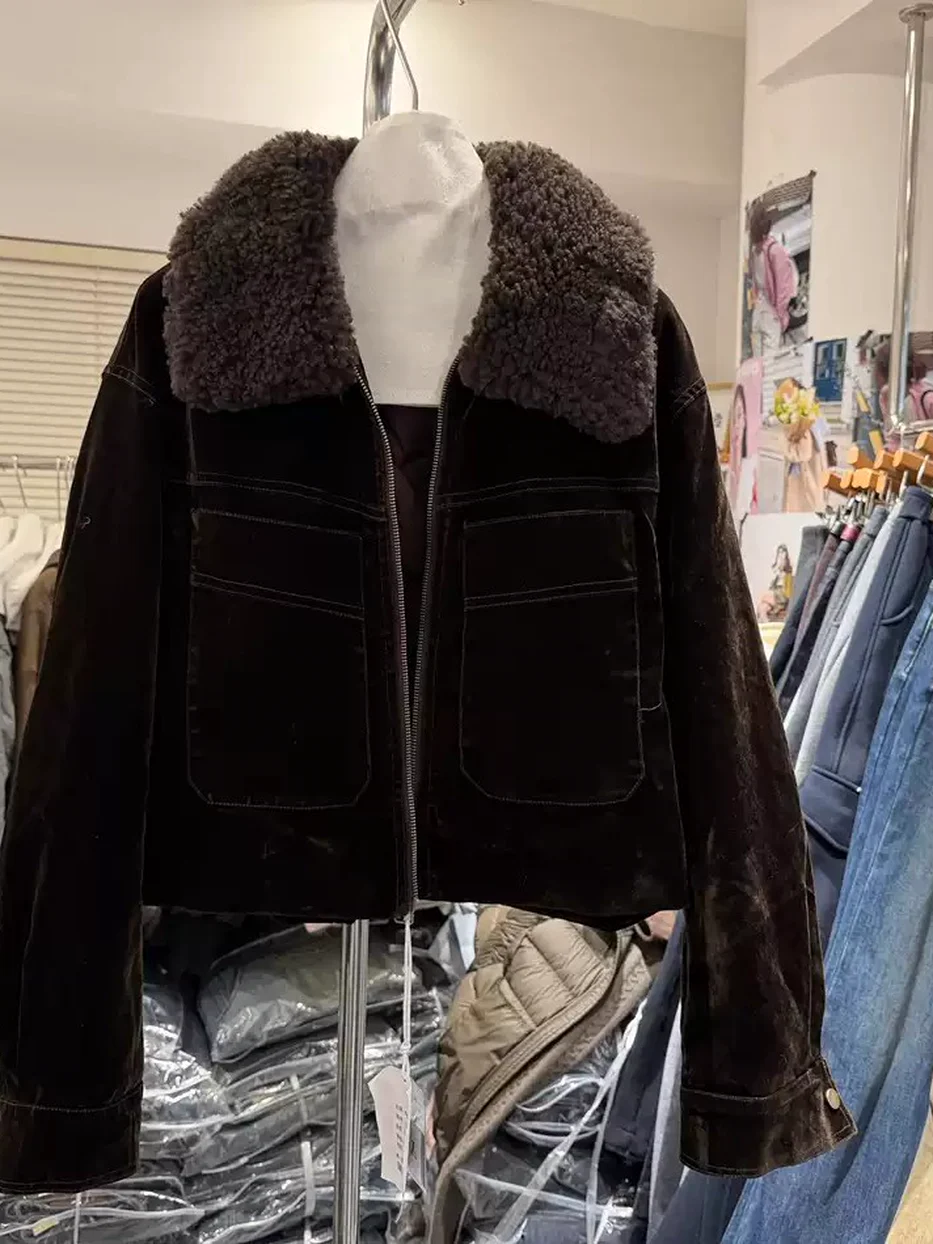 Women's zip plush-fur-collar down jacket — Style 6661