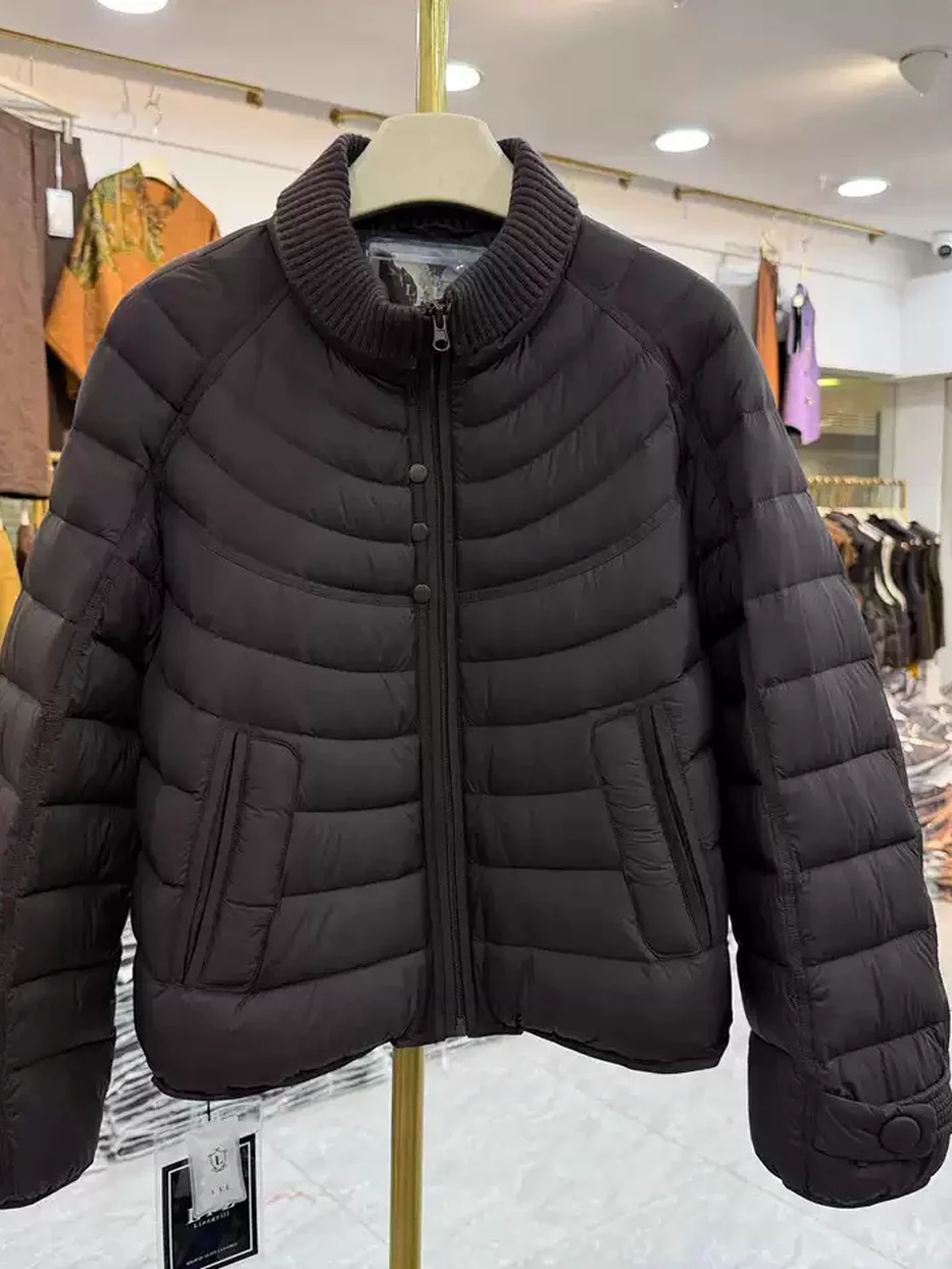 Women's channel-quilted crew-neck knit down jacket · 98059