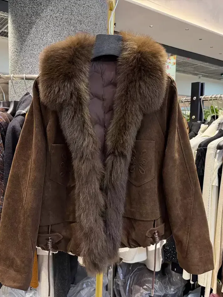 Women's fur-trimmed collar white-goose-down down jacket — Style 66802
