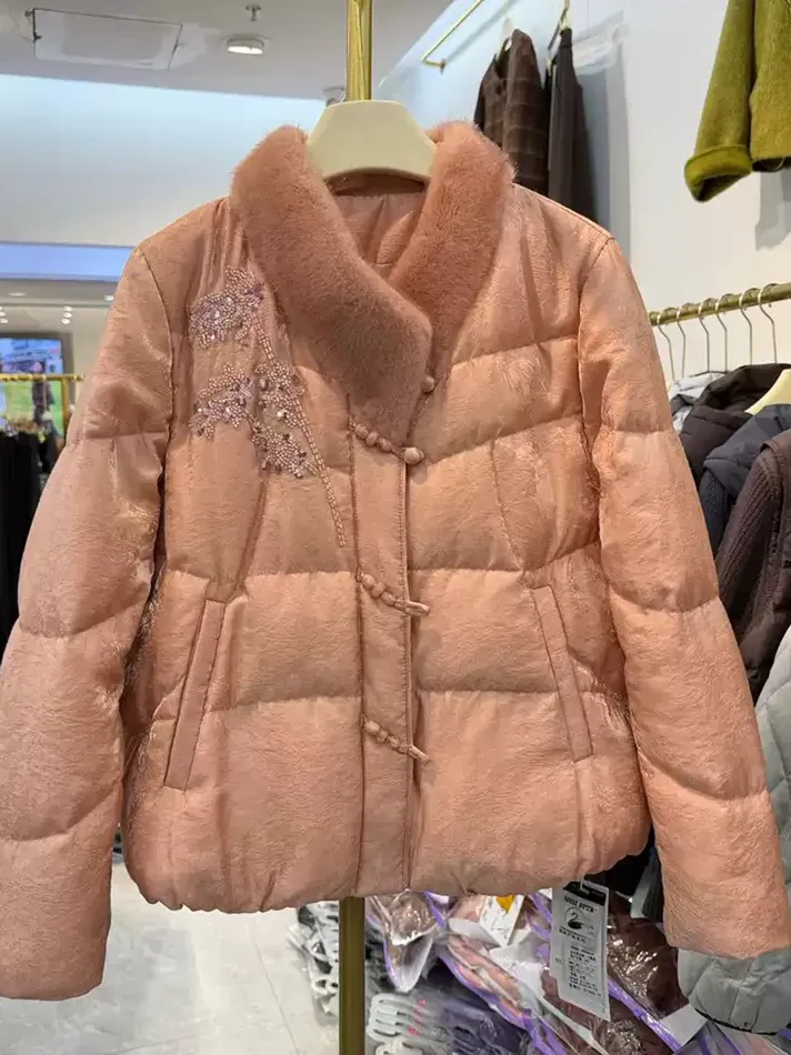 Women's beaded white-goose-down down jacket — Style 6836