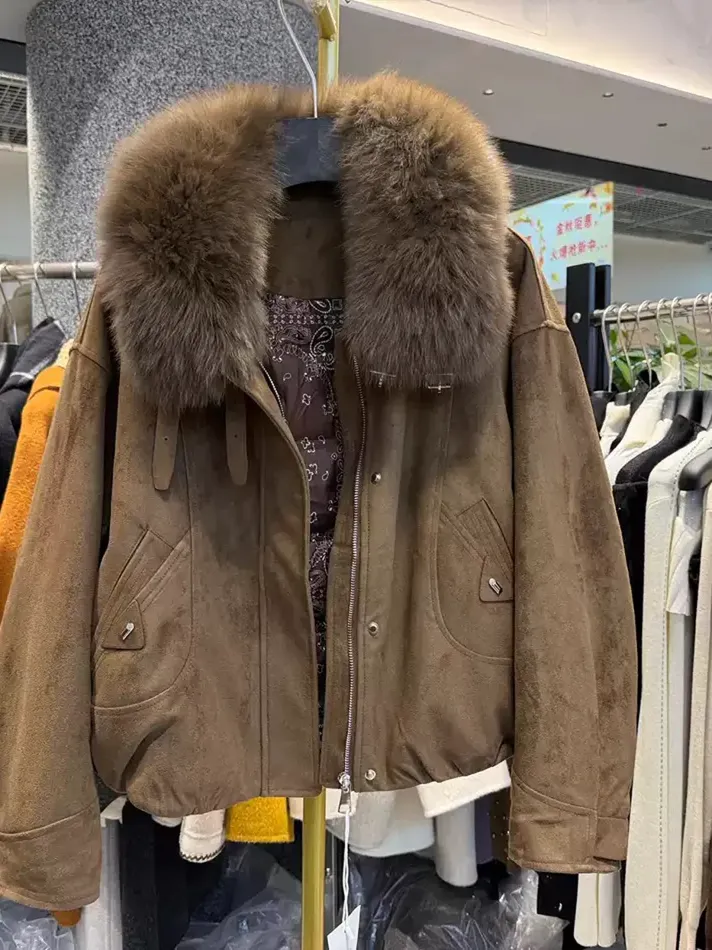 Women's brown zip down jacket — Style 6873