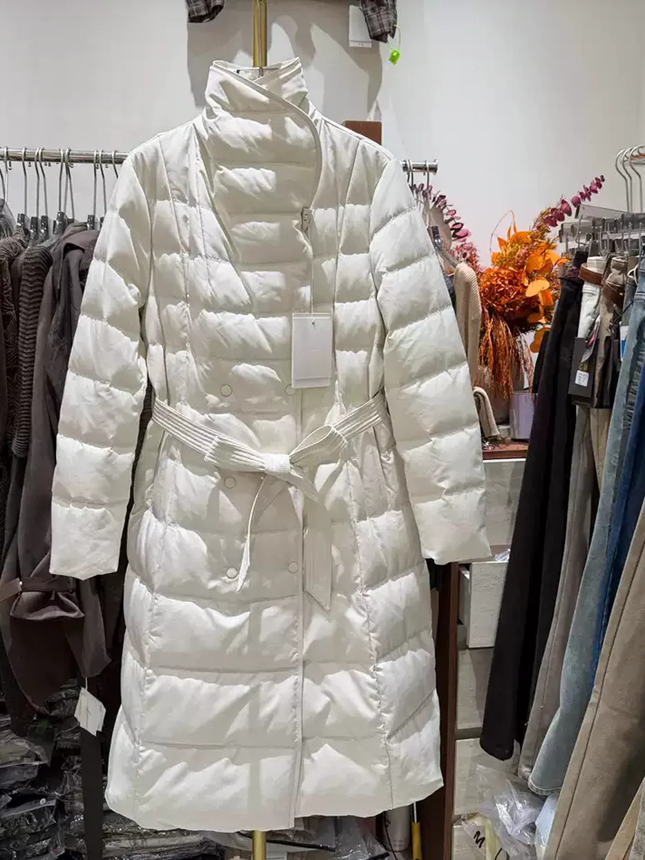 Women's belted cinched-waist down jacket · 98059