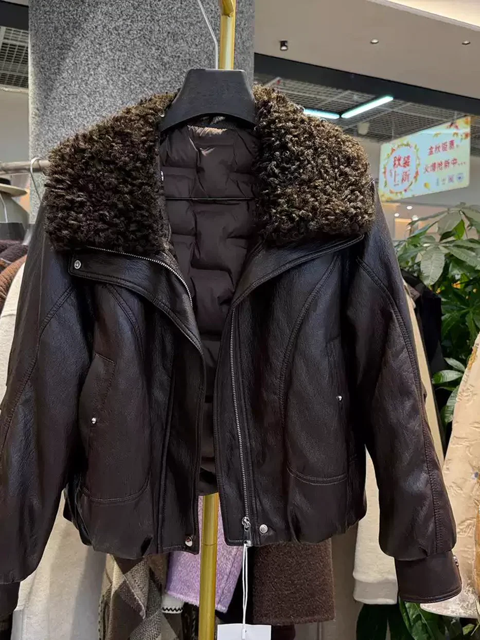 Women's curly-fur zip down jacket · 98059