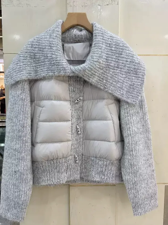Women's panelled lapel goose-down down jacket — Style 6952