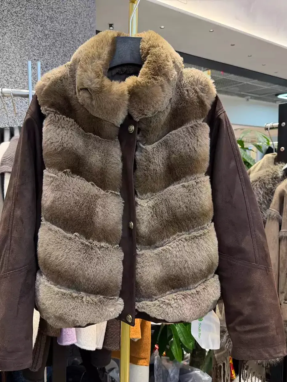 Women's panelled stand-collar plush down jacket — Style 72677