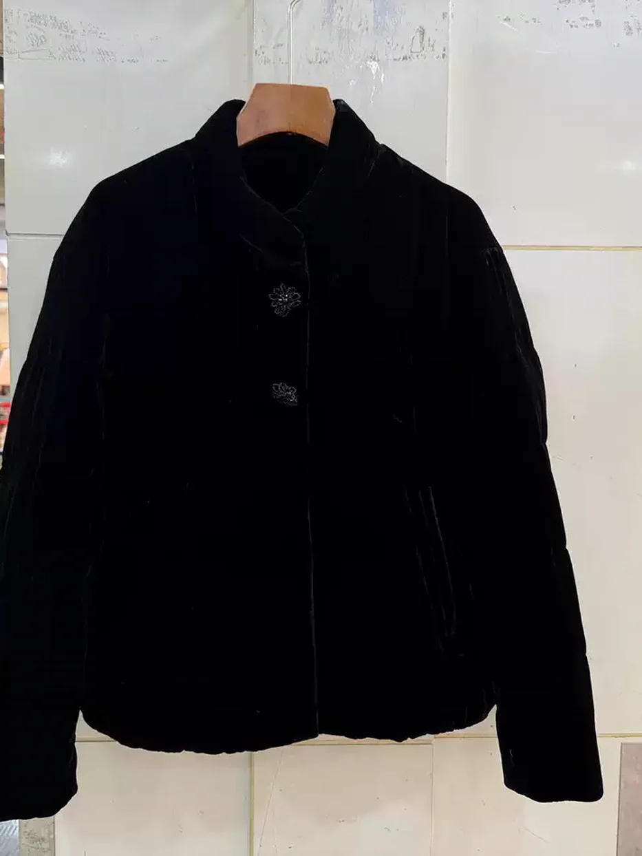 Women's flower-button stand-collar down jacket · 98059