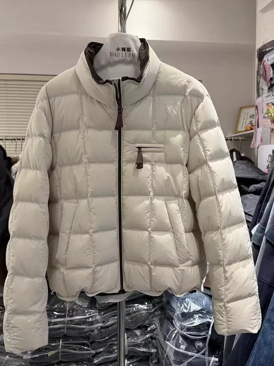 Women's checked colour-block down jacket · 98059