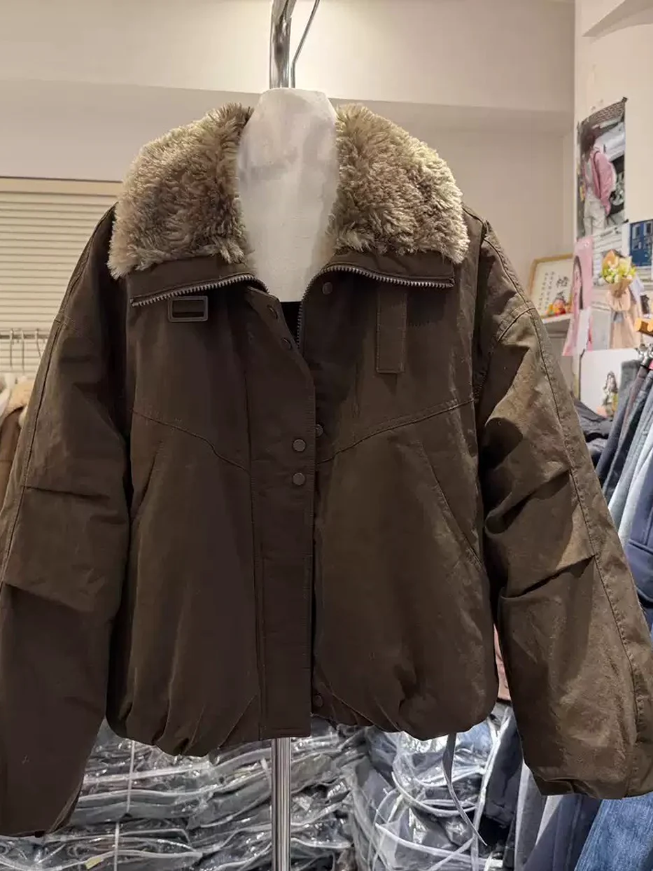 Women's plush-fur-collar goose-down down jacket — Style 80081