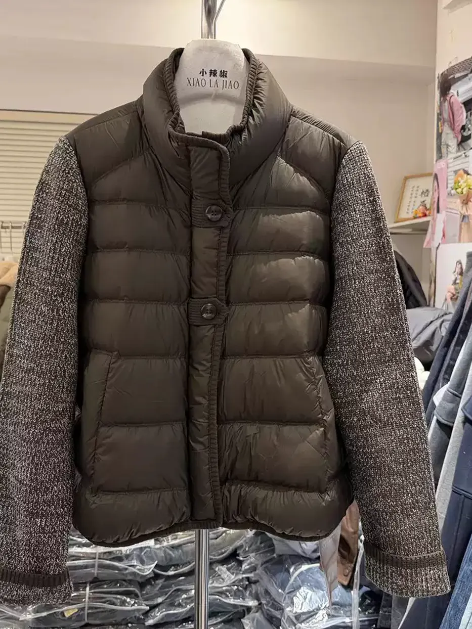 Women's knit-sleeve panelled down jacket · 98059