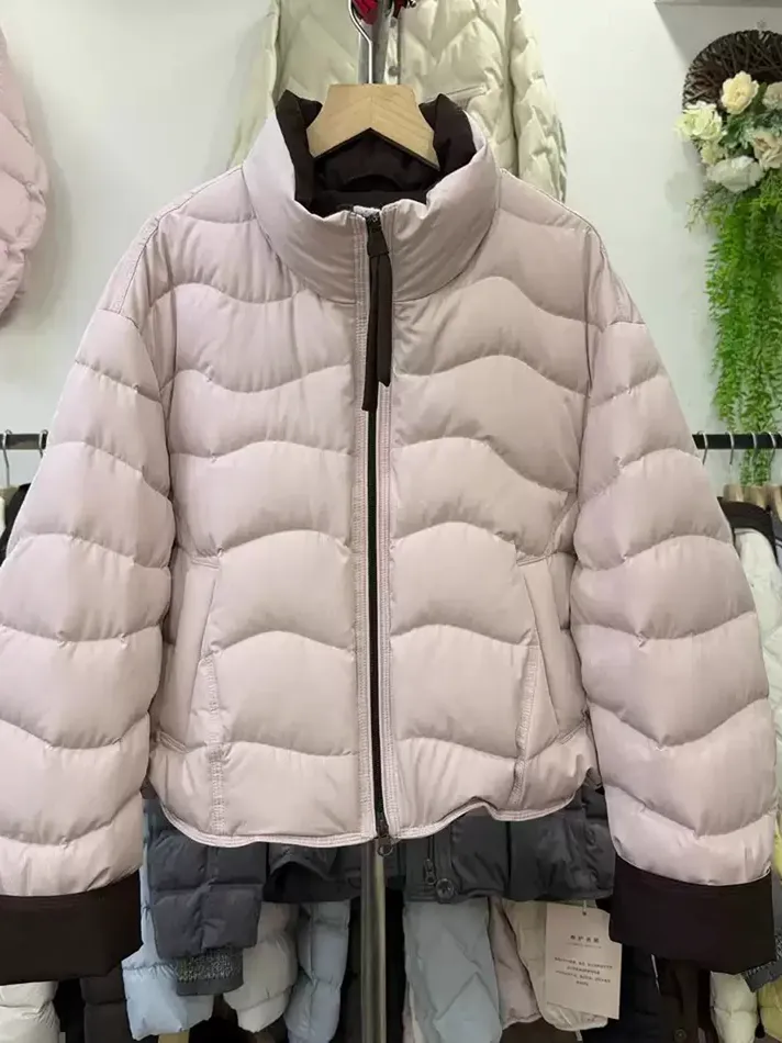 Women's colour-block stand-collar duck-down down jacket — Style 80185