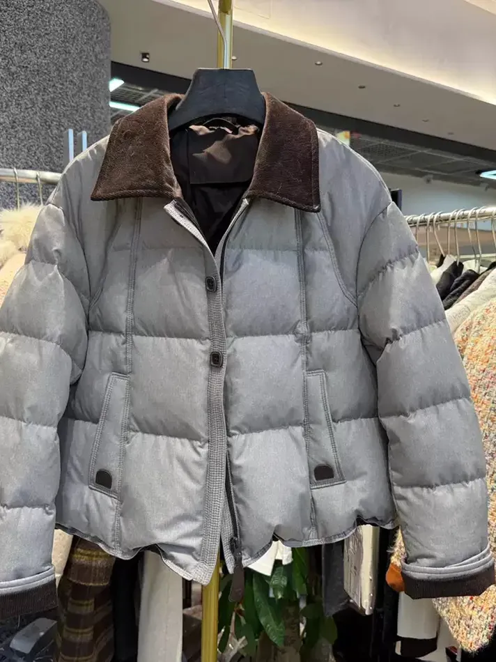 Women's colour-block lapel white-duck-down down jacket — Style 8381
