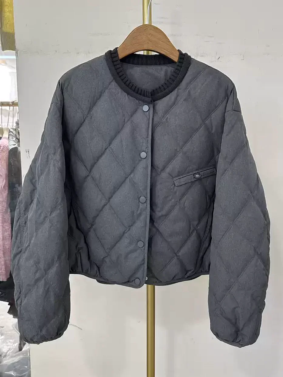 Diamond-quilted cropped crew-neck down jacket — Style 856818