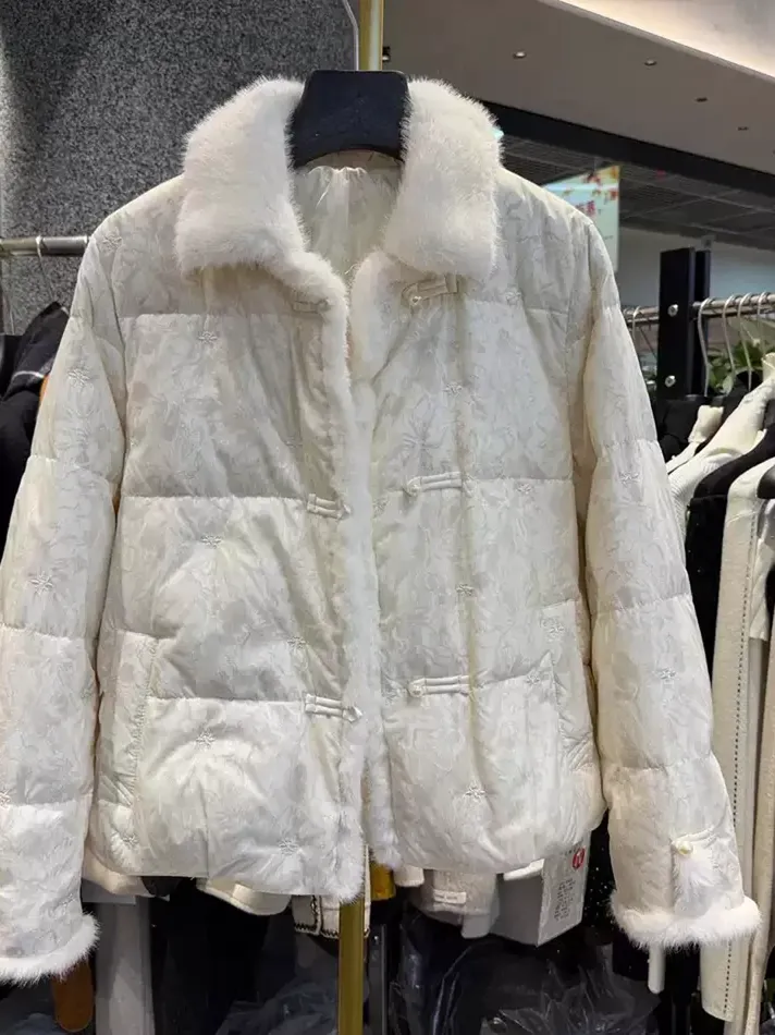 Women's frog-closure jacquard down jacket — Style 8858