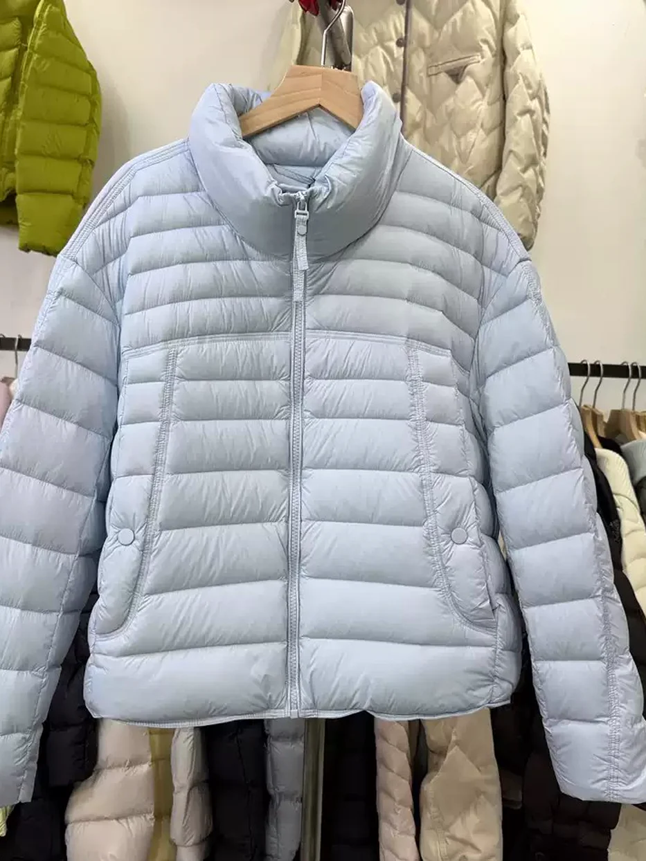 Women's channel-quilted stand-collar white-duck-down down jacket · 98059