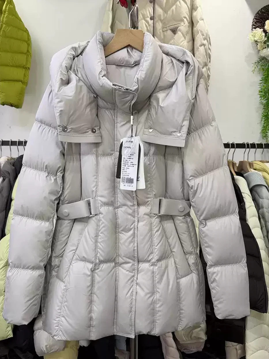 Women's belted hooded down jacket · 98059