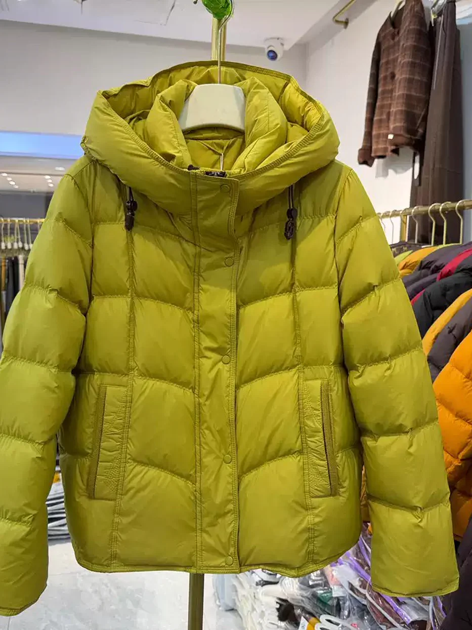 Women's hooded white-duck-down mustard down jacket · 98059