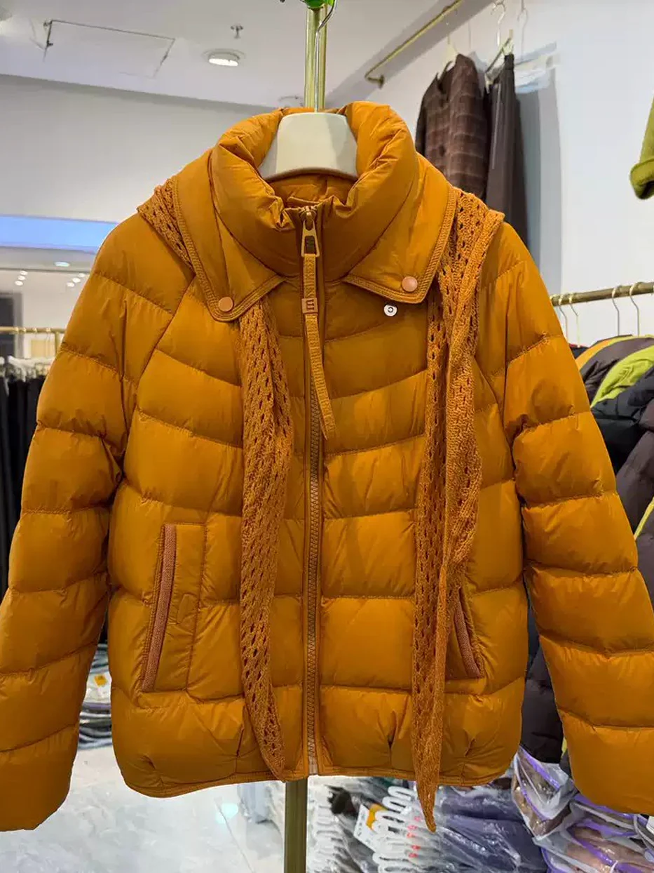 Women's cutout scarf-set down jacket · 98059