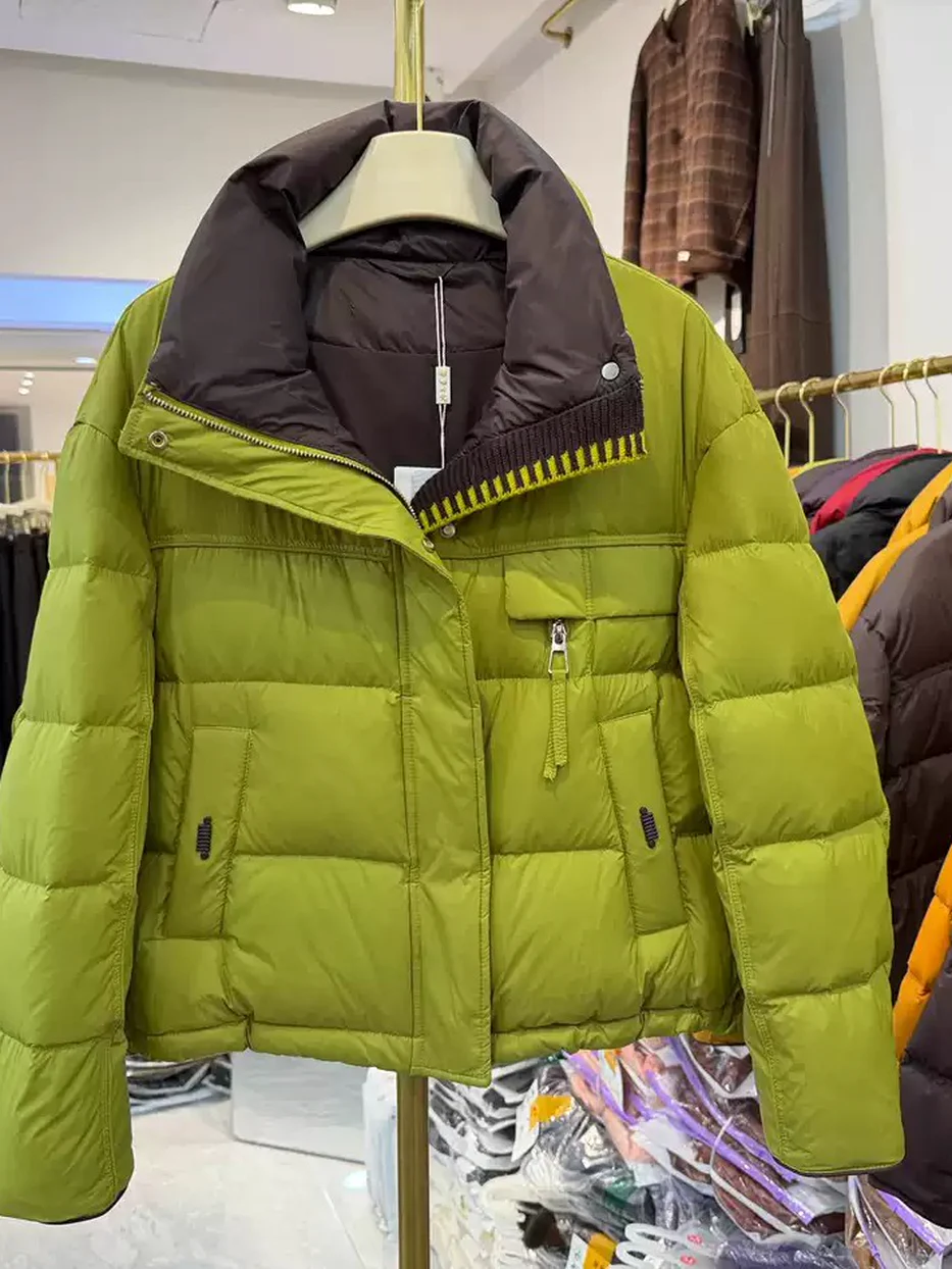 Women's colour-block stand-collar down jacket · 98059